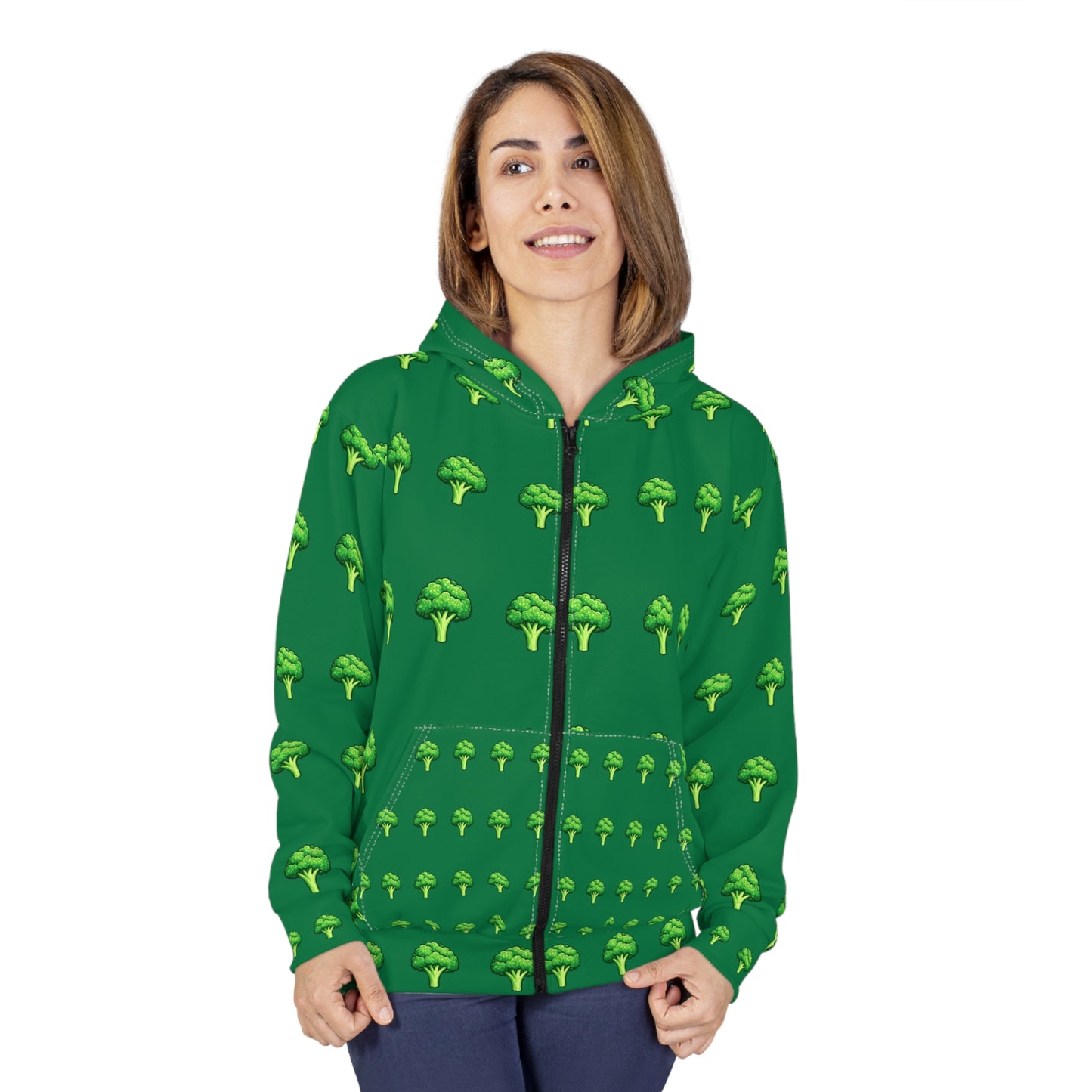 Broccoli Pattern Zip Hoodie