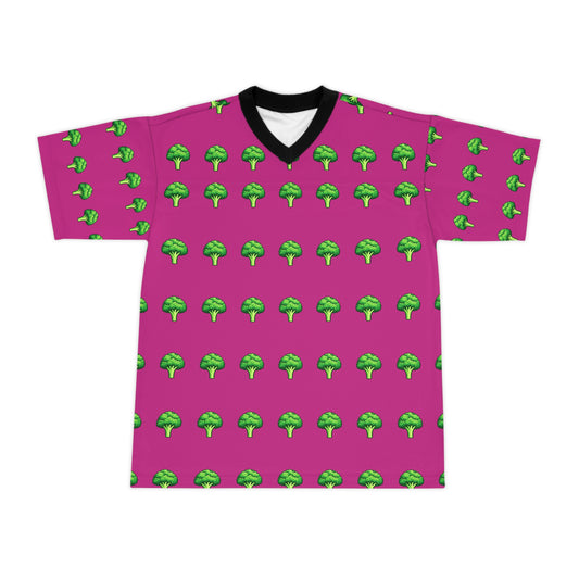 Broccoli Pattern Football Jersey — Pink All-Over-Print Retro Sports Tee