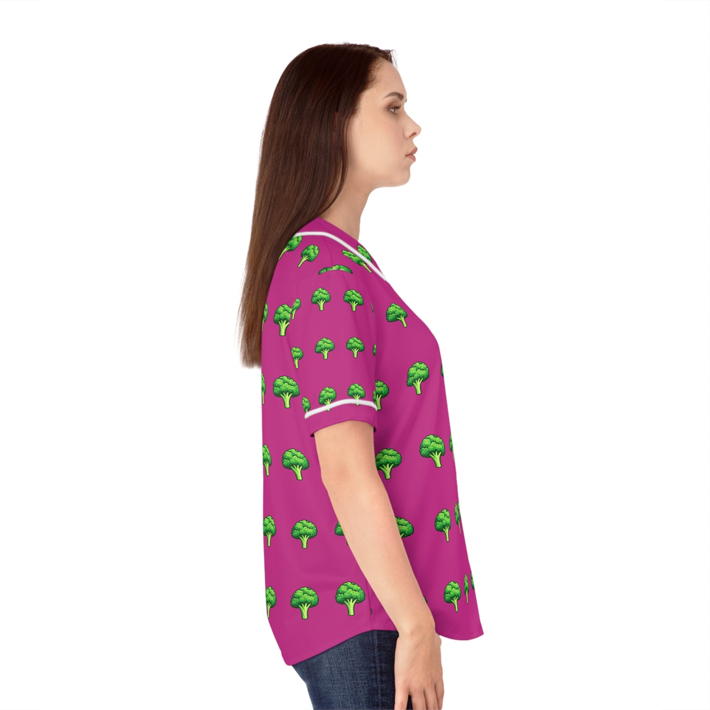Women's Baseball Jersey — Pink All-Over Broccoli Print