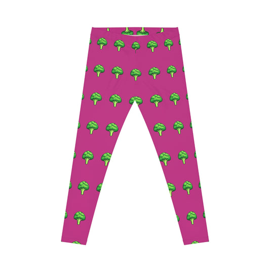 Pink Broccoli Print Women's Leggings — Cute Veggie Pattern AOP