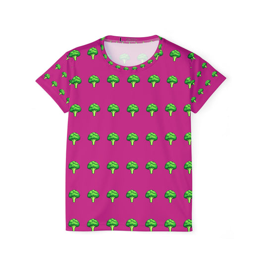 Women's All-Over Print Jersey Tee — Pink Broccoli Pattern