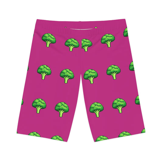 Broccoli Print Women's Bike Shorts — Fun Pink AOP Activewear