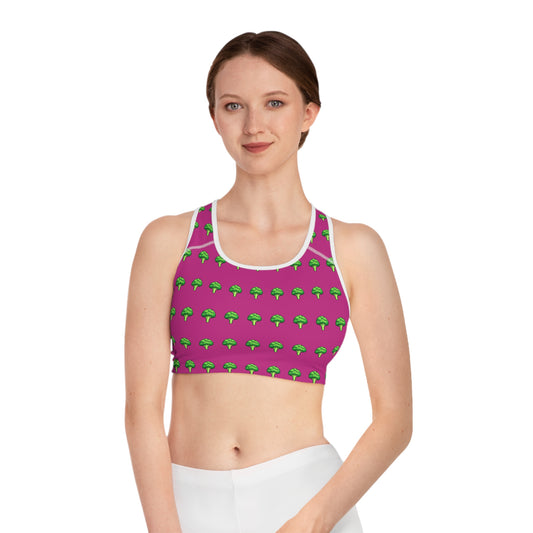 Broccoli Pattern Sports Bra — Fun Pink Vegetable Activewear
