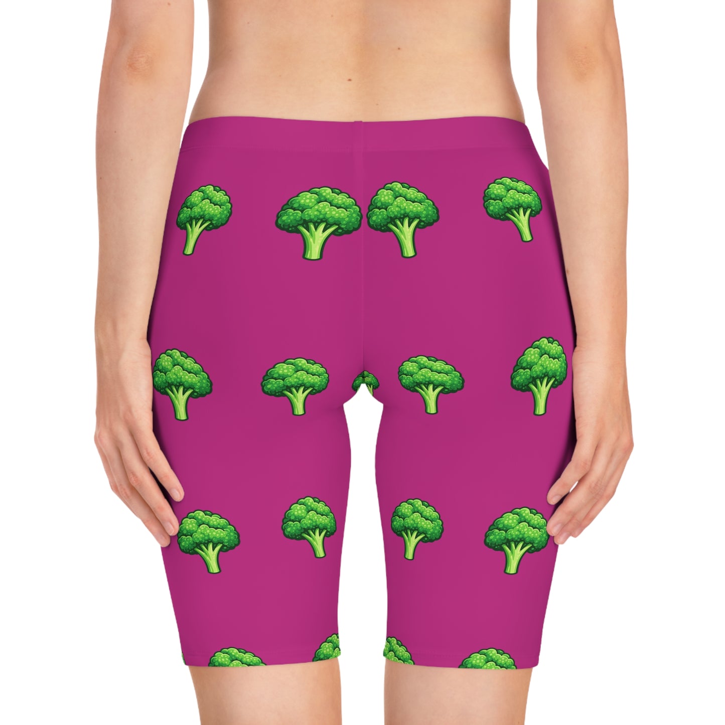 Broccoli Print Women's Bike Shorts — Fun Pink AOP Activewear