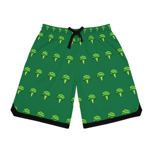 Broccoli Pattern Basketball Shorts - Green AOP Ribbed Athletic Shorts
