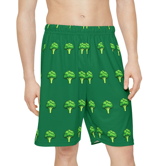 Broccoli Print Shorts — Men's Green Allover-Print Athletic Shorts