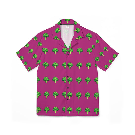 Hawaiian Camp T Shirt with Green Tree Pattern — Tropical Vacation Button-Up