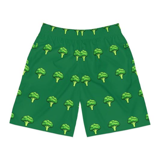 Broccoli Print Men's Jogger Shorts — Green Vegetable Pattern AOP
