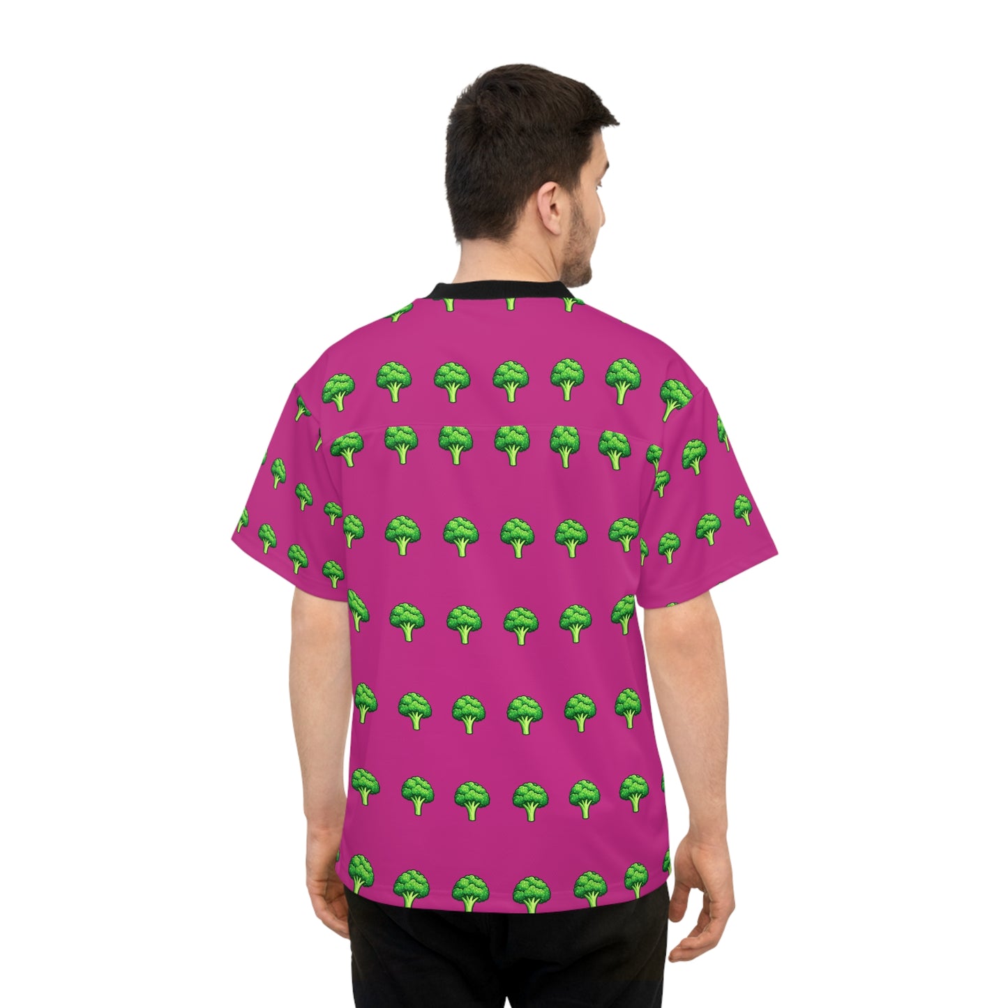 Maillot de football à motif brocoli — T-shirt de sport rétro rose à imprimé intégral