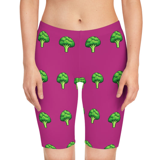 Broccoli Print Women's Bike Shorts — Fun Pink AOP Activewear