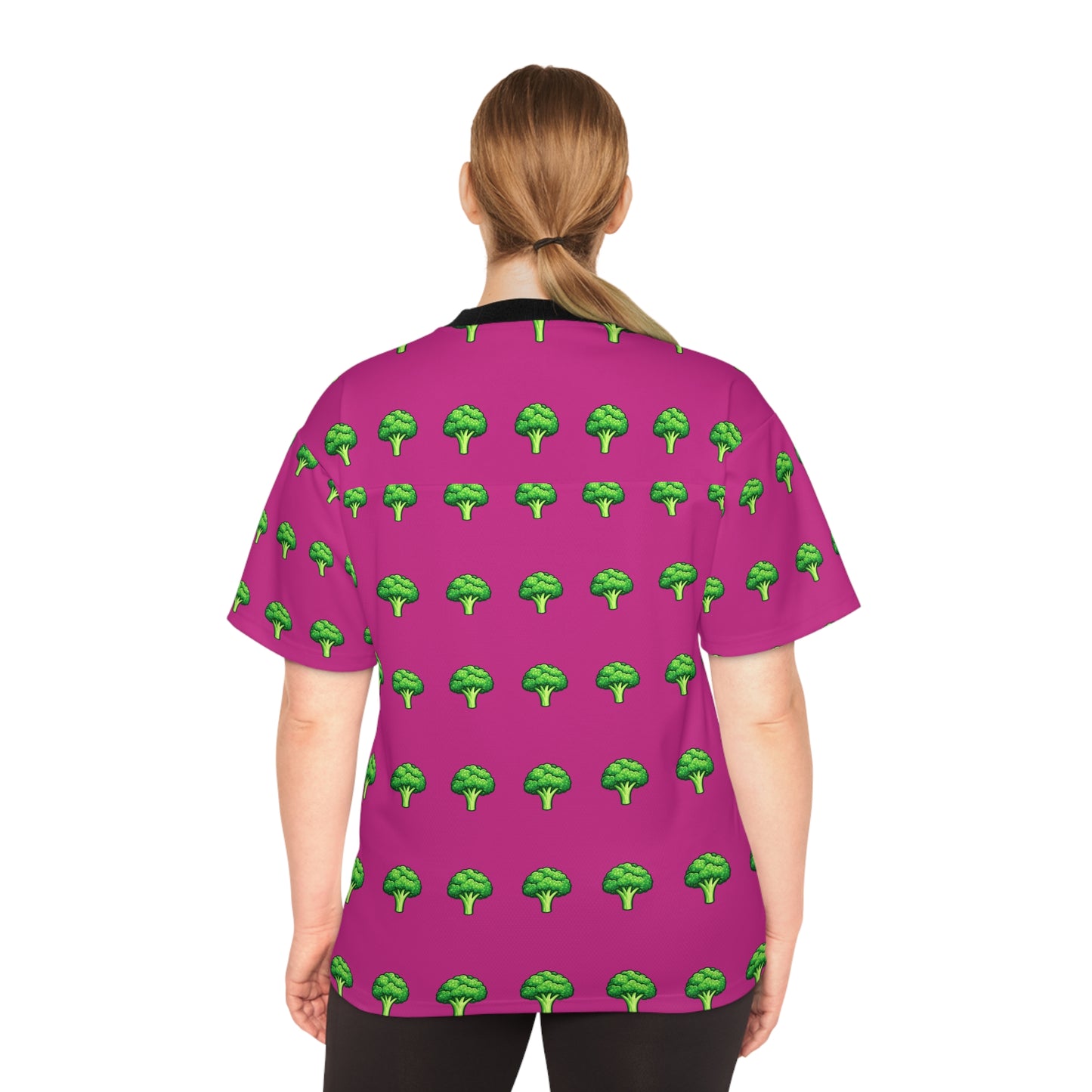 Maillot de football à motif brocoli — T-shirt de sport rétro rose à imprimé intégral