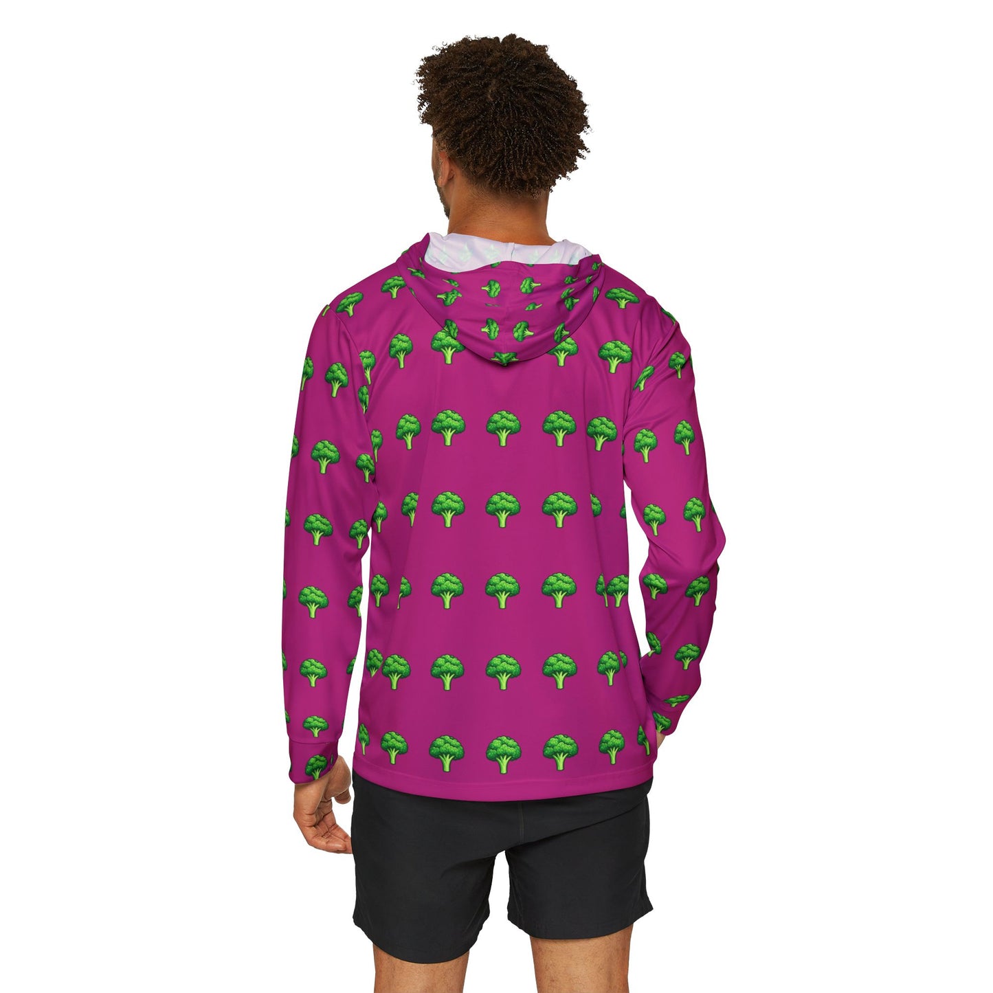 Men's Hoodie — Bold Pink All-Over Broccoli Pattern Warmup Pullover