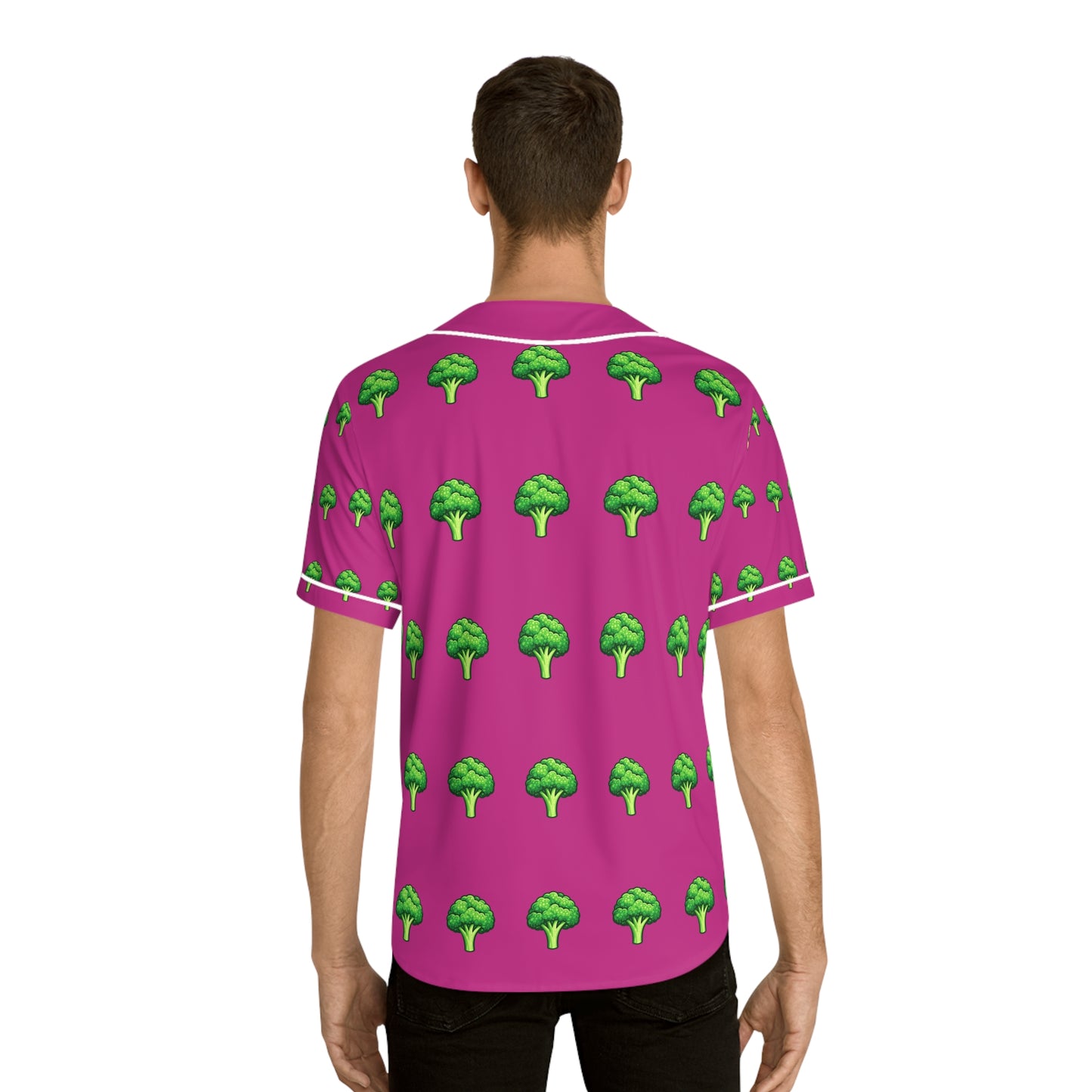 Baseballtrikot mit Brokkolimuster – Herrenshirt in Rosa mit Allover-Print