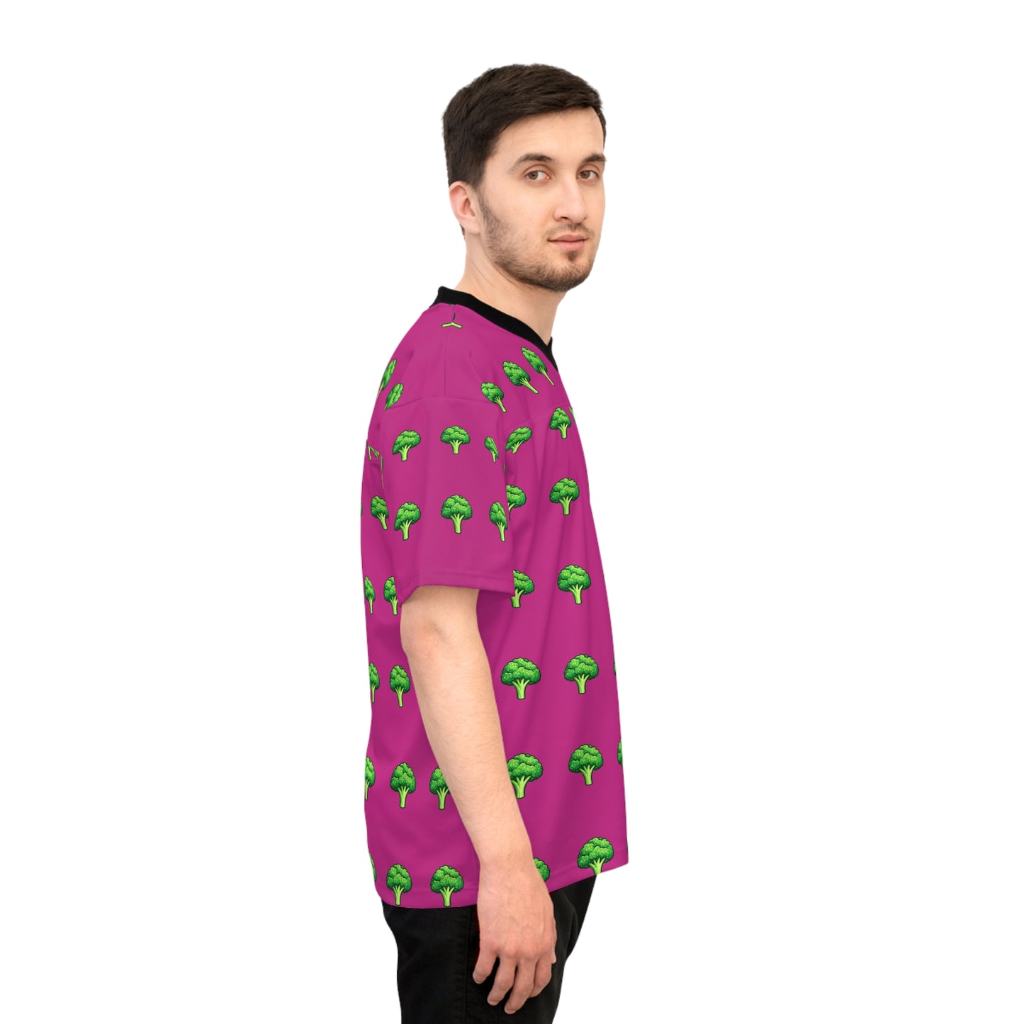 Maillot de football à motif brocoli — T-shirt de sport rétro rose à imprimé intégral