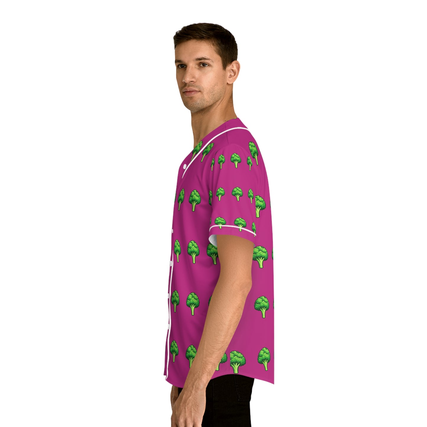 Baseballtrikot mit Brokkolimuster – Herrenshirt in Rosa mit Allover-Print