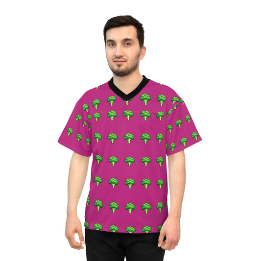 Broccoli Pattern Football Jersey — Pink All-Over-Print Retro Sports Tee