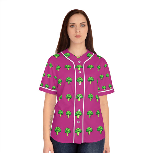 Women's Baseball Jersey — Pink All-Over Broccoli Print