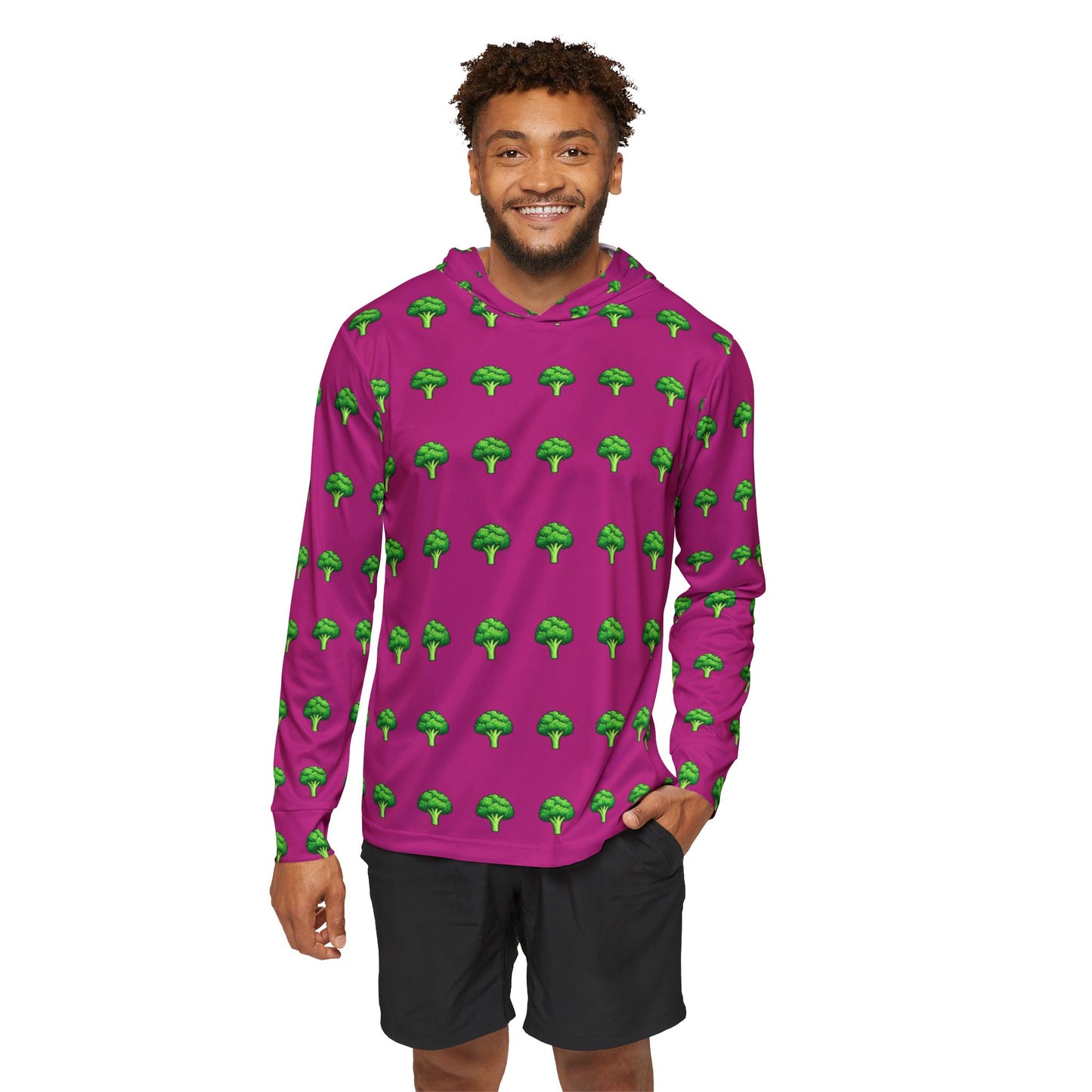 Men's Hoodie — Bold Pink All-Over Broccoli Pattern Warmup Pullover