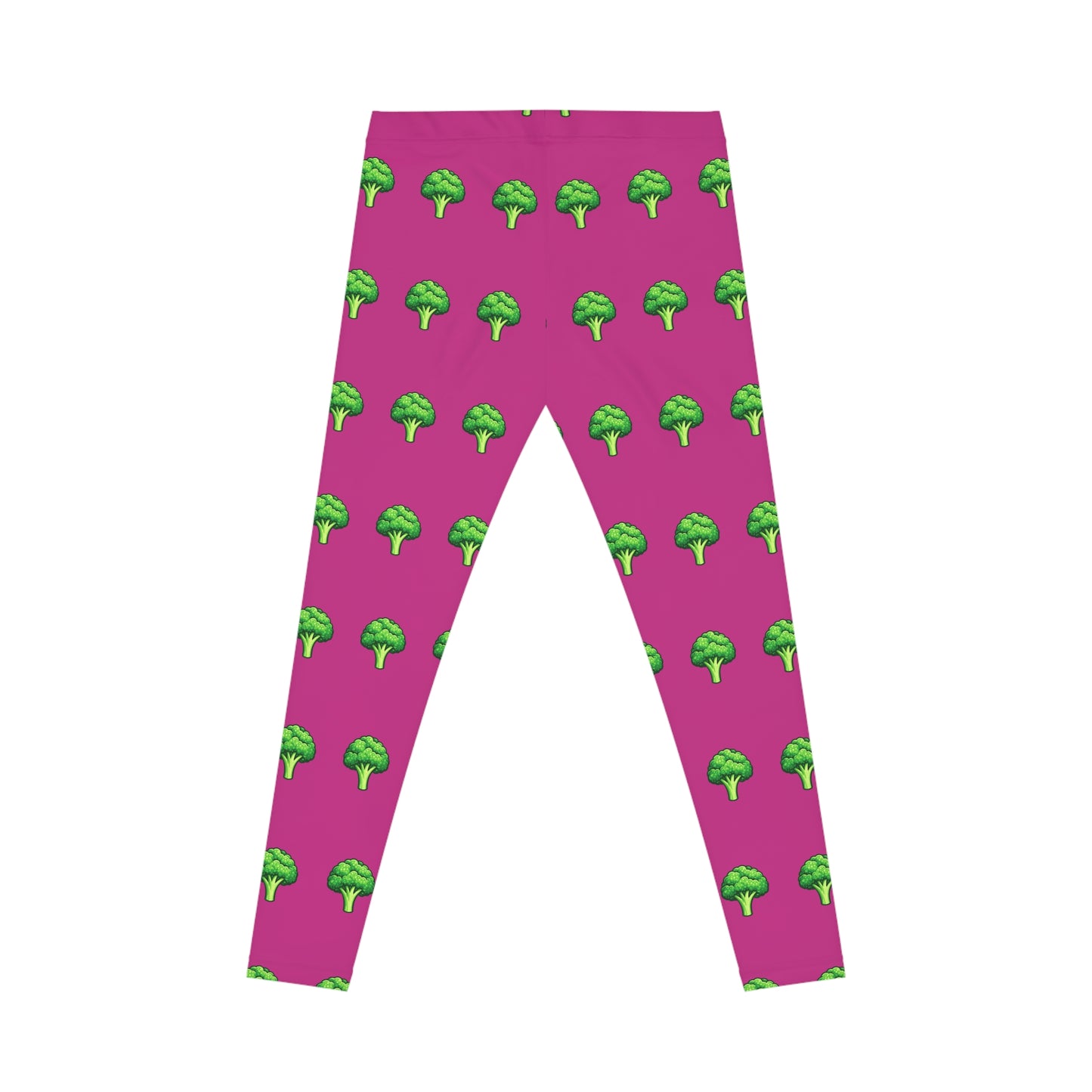 Pink Broccoli Print Women's Leggings — Cute Veggie Pattern AOP