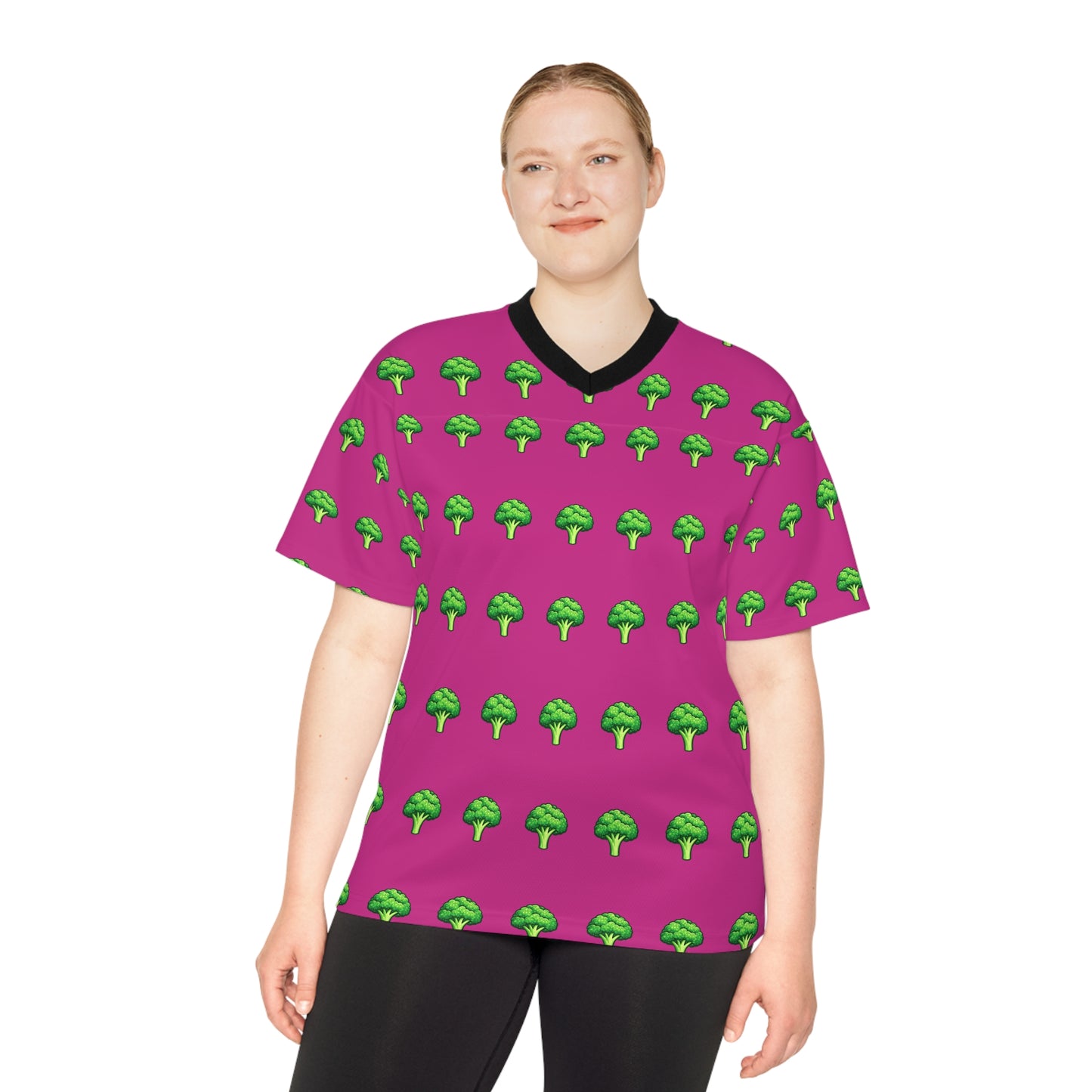 Maillot de football à motif brocoli — T-shirt de sport rétro rose à imprimé intégral