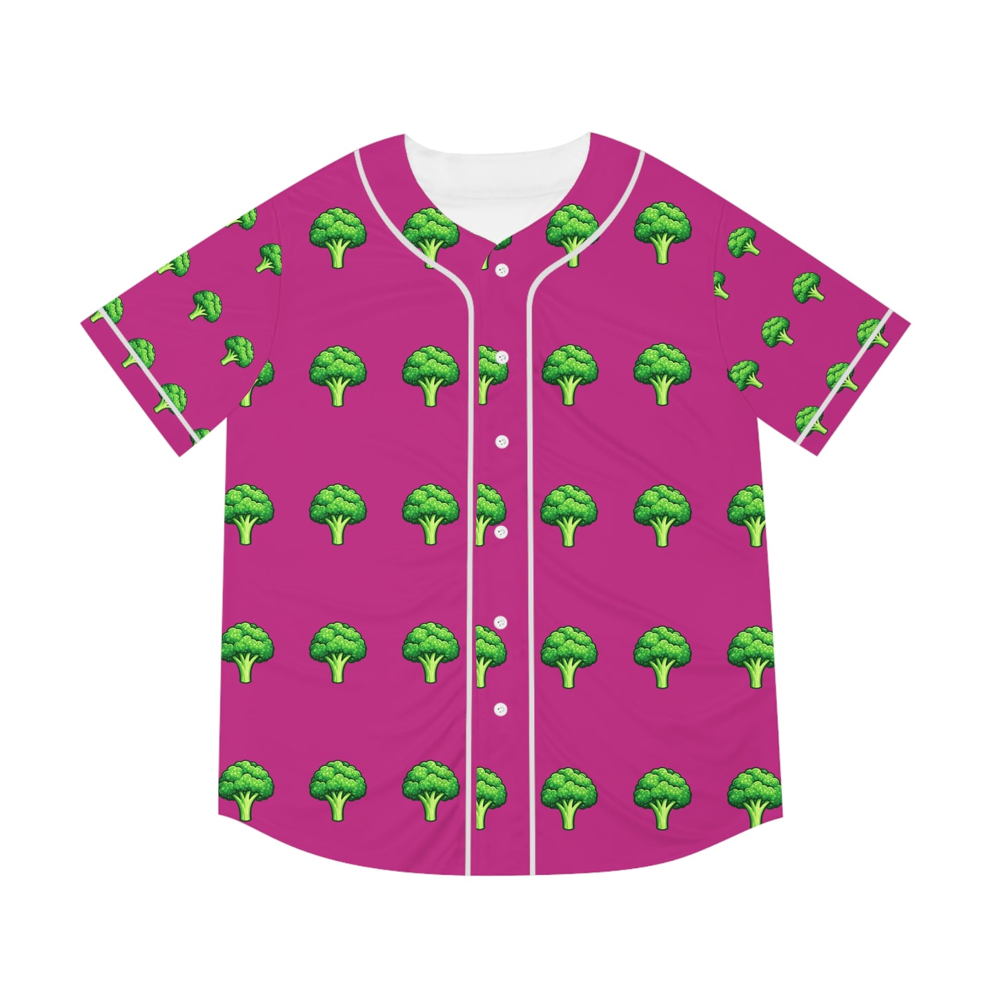 Baseballtrikot mit Brokkolimuster – Herrenshirt in Rosa mit Allover-Print