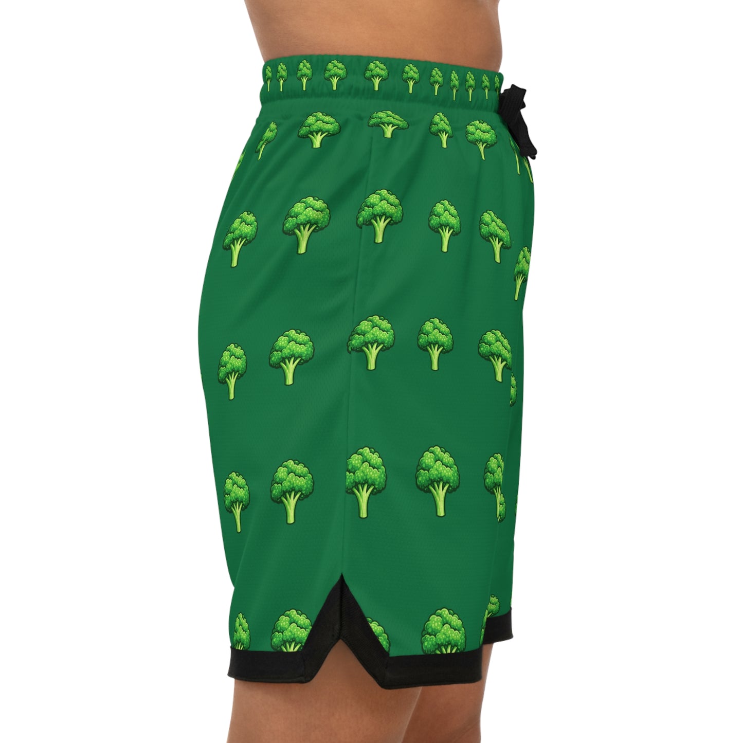 Broccoli Pattern Basketball Shorts - Green AOP Ribbed Athletic Shorts