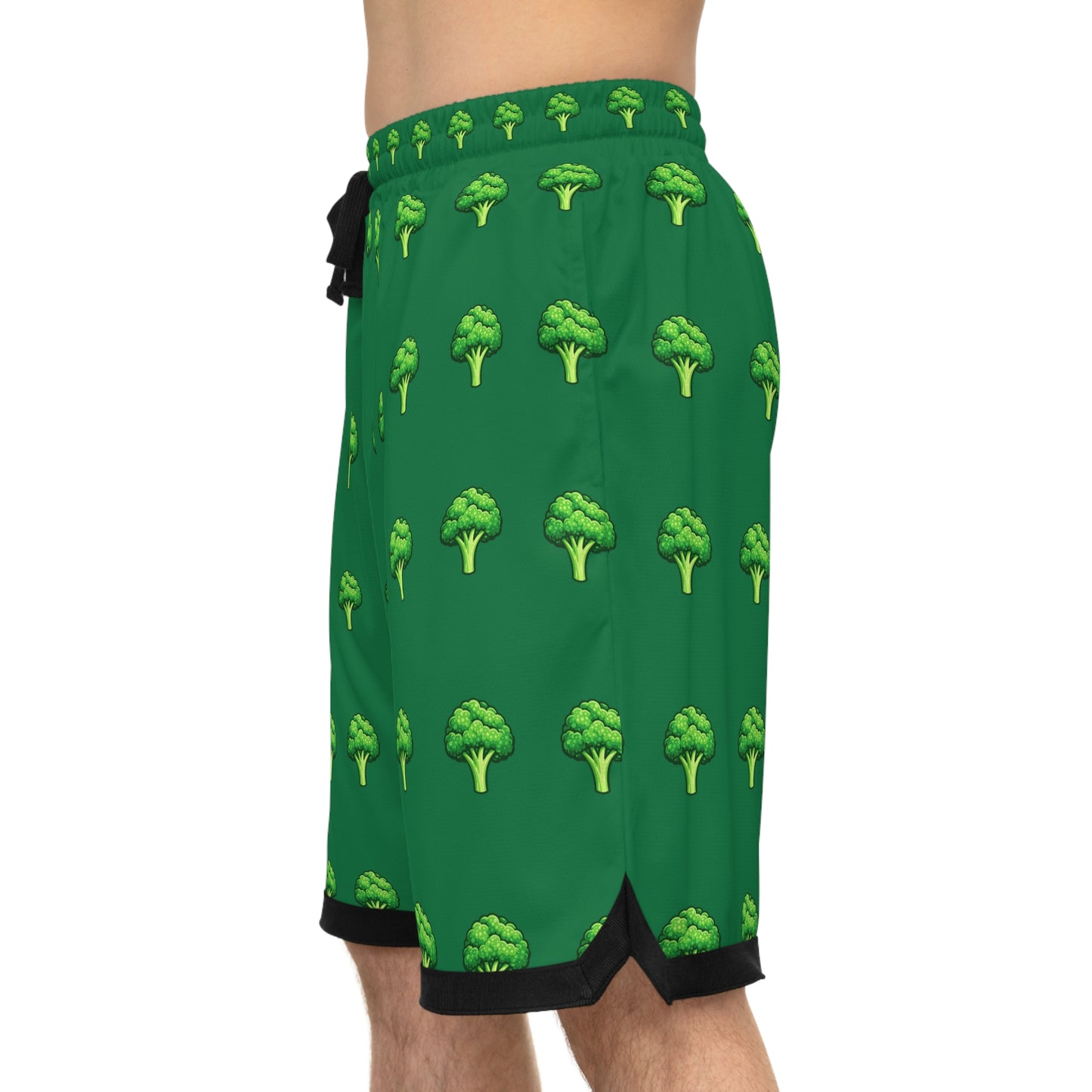 Broccoli Pattern Basketball Shorts - Green AOP Ribbed Athletic Shorts