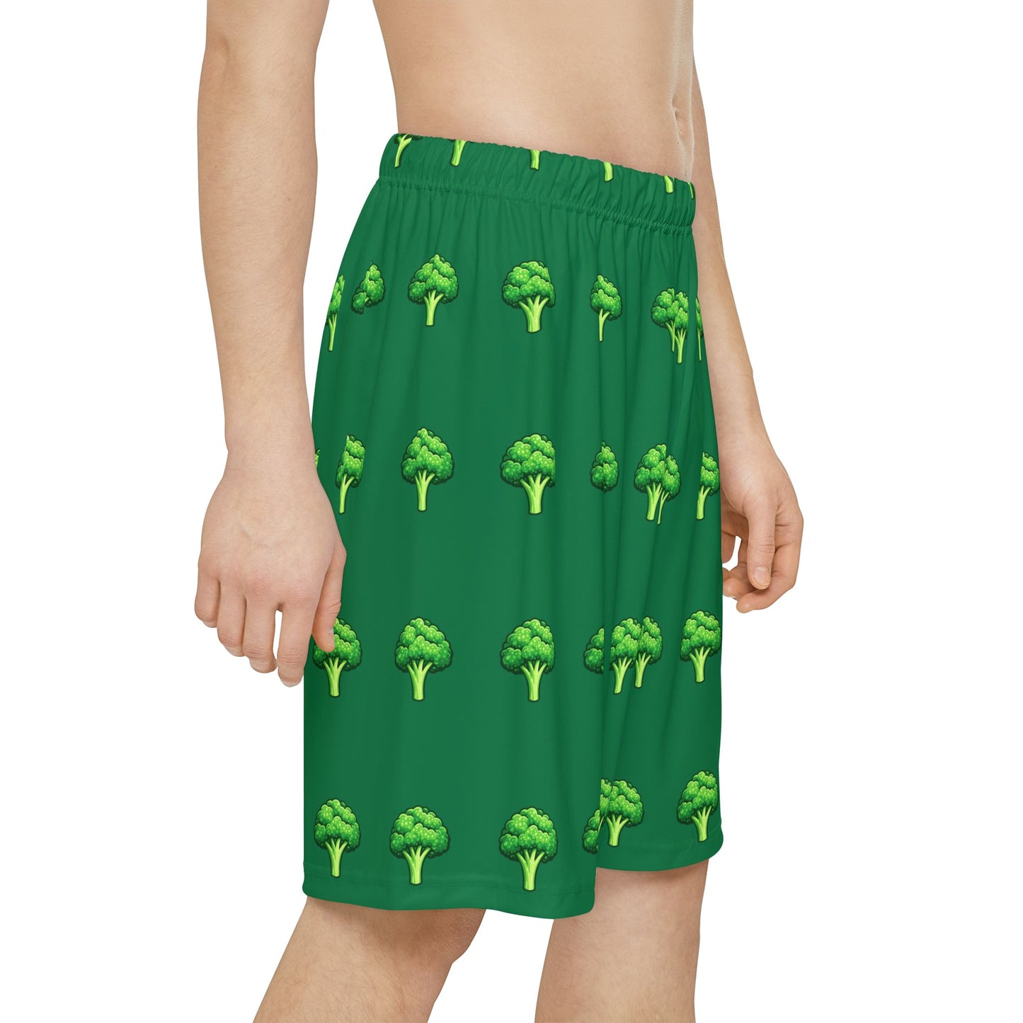 Broccoli Print Shorts — Men's Green Allover-Print Athletic Shorts