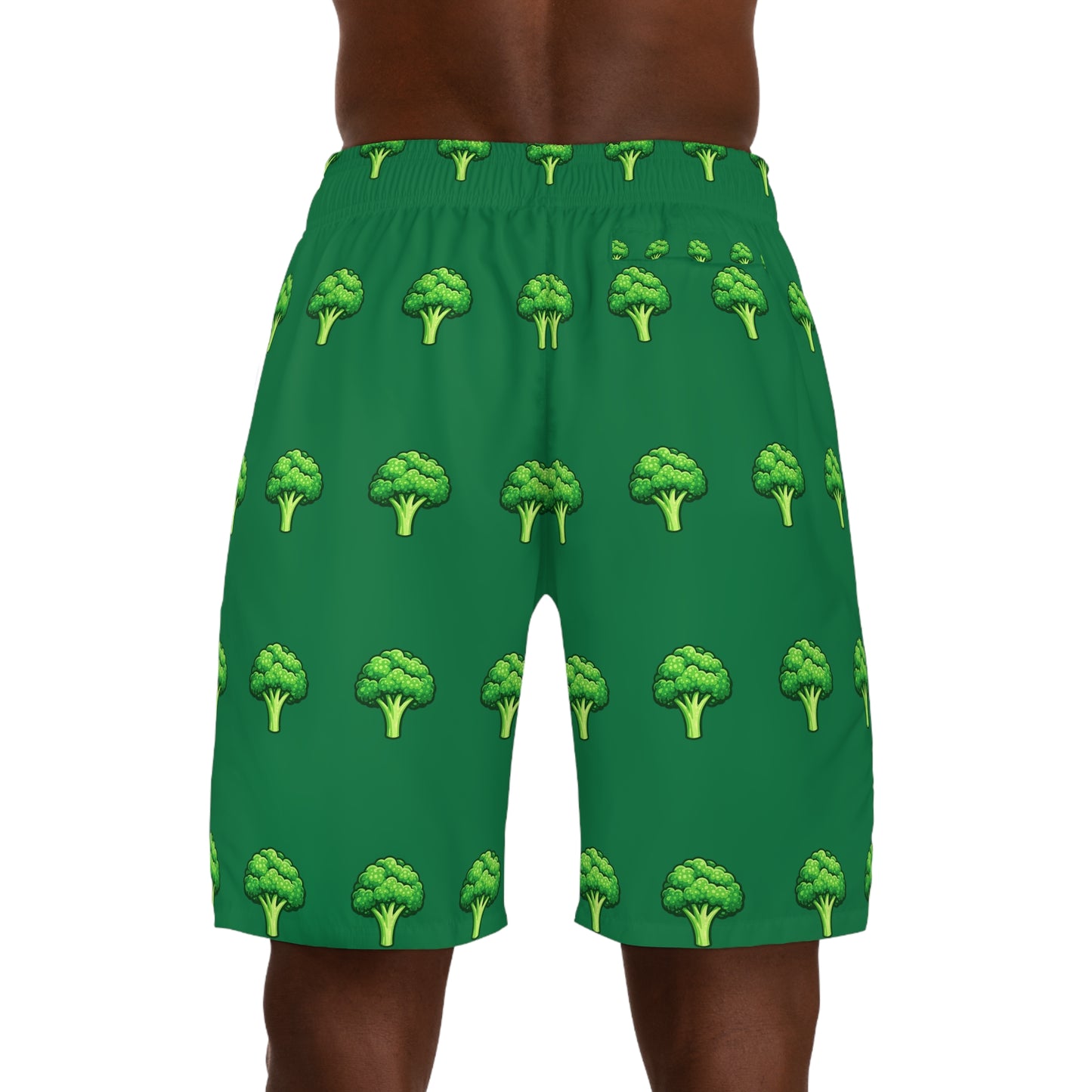 Broccoli Print Men's Jogger Shorts — Green Vegetable Pattern AOP