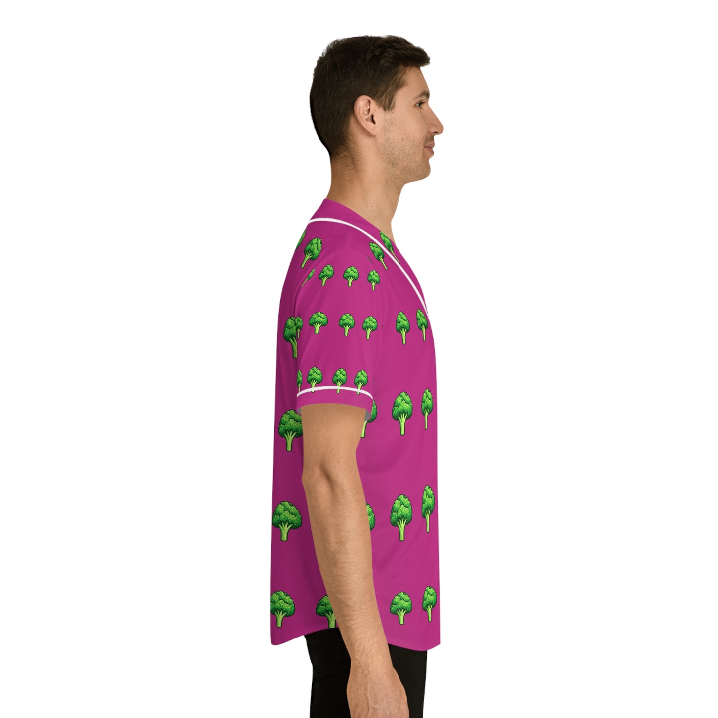 Baseballtrikot mit Brokkolimuster – Herrenshirt in Rosa mit Allover-Print