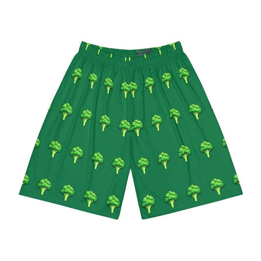 Broccoli Print Shorts — Men's Green Allover-Print Athletic Shorts