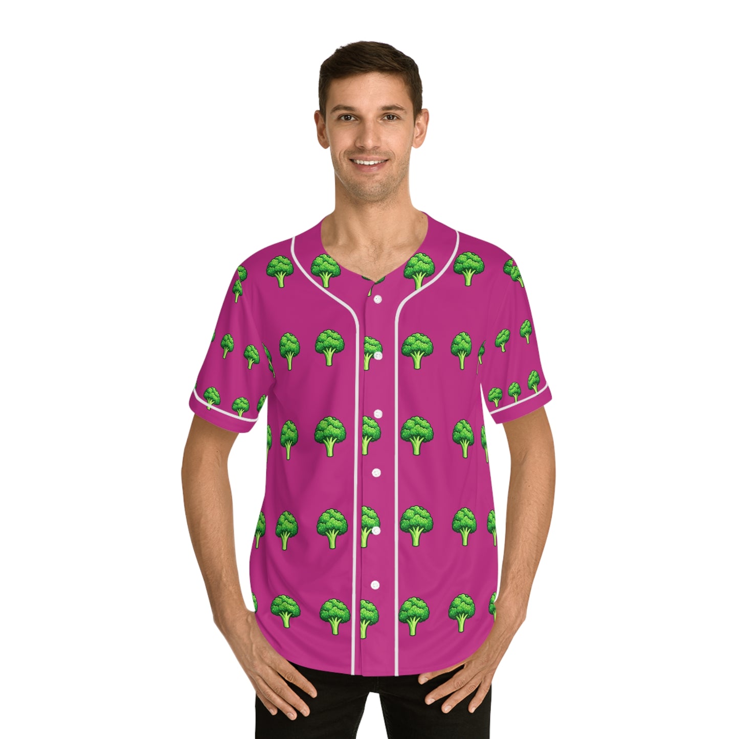 Baseballtrikot mit Brokkolimuster – Herrenshirt in Rosa mit Allover-Print