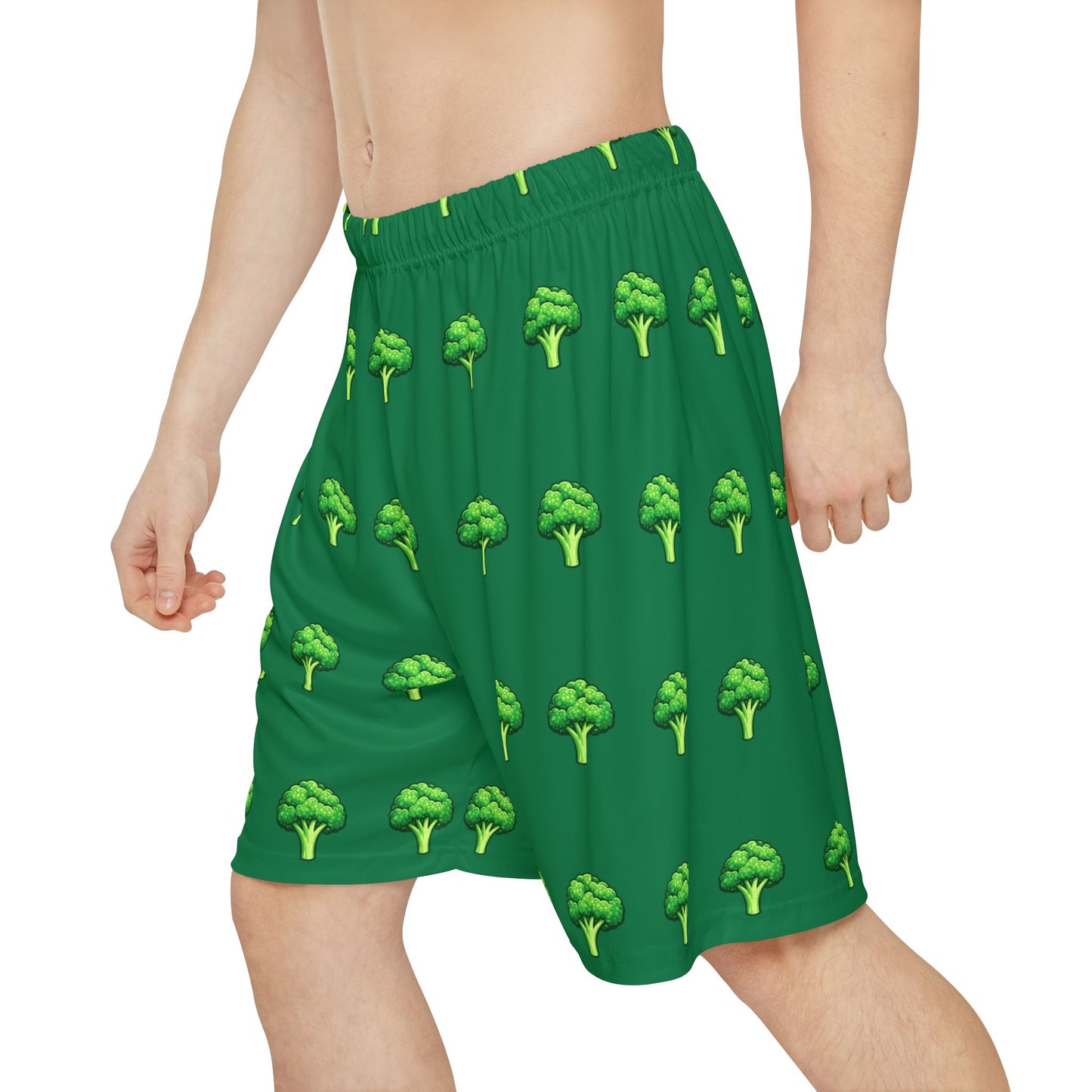 Broccoli Print Shorts — Men's Green Allover-Print Athletic Shorts