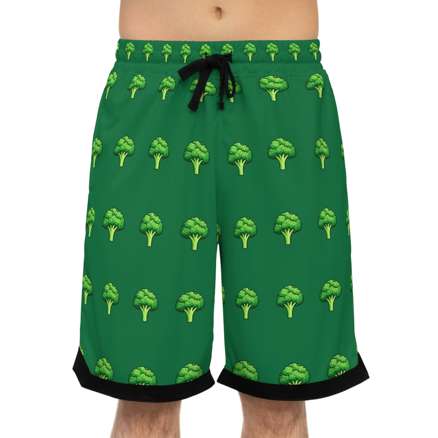 Broccoli Pattern Basketball Shorts - Green AOP Ribbed Athletic Shorts