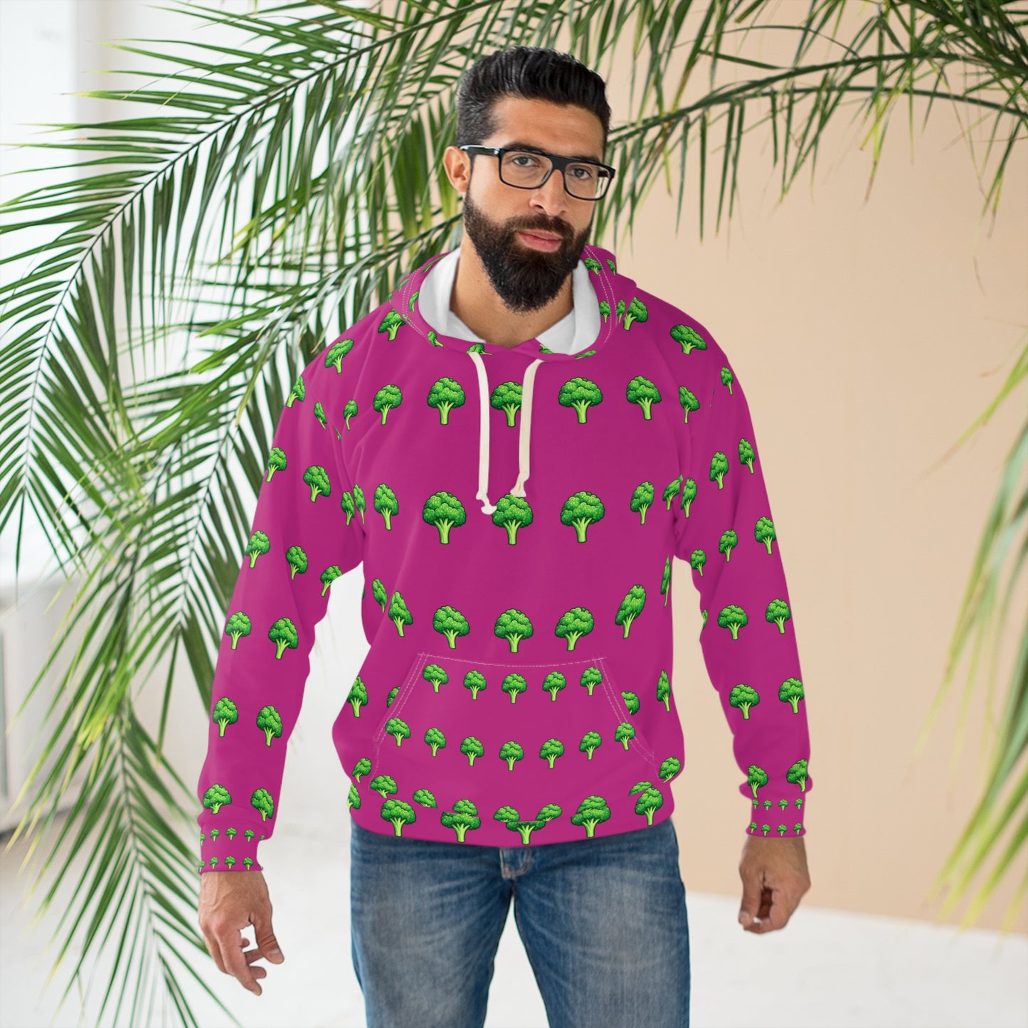 Sport-Hoodie – Rosa Pullover mit Allover-Print