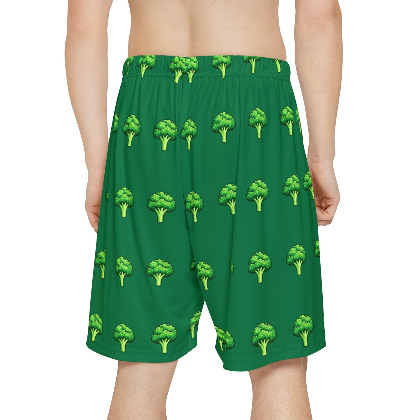 Broccoli Print Shorts — Men's Green Allover-Print Athletic Shorts