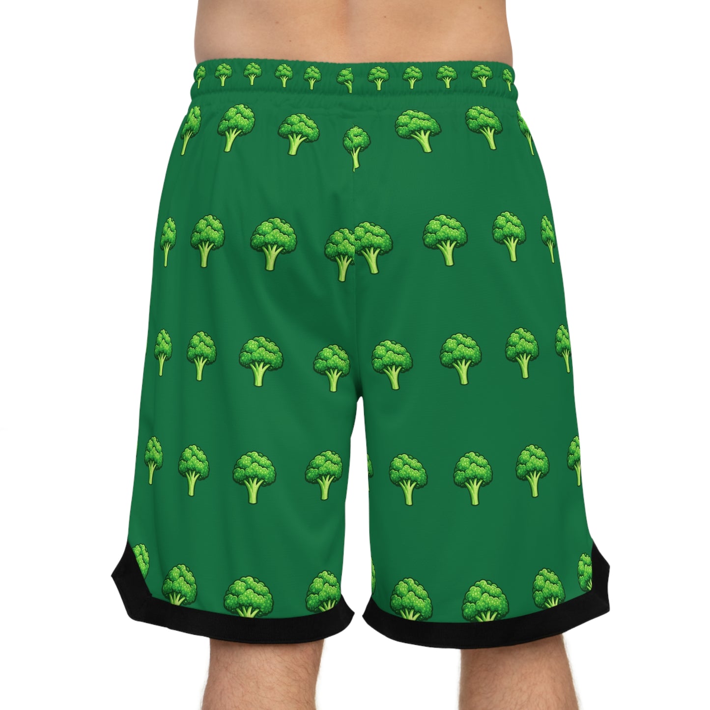 Broccoli Pattern Basketball Shorts - Green AOP Ribbed Athletic Shorts