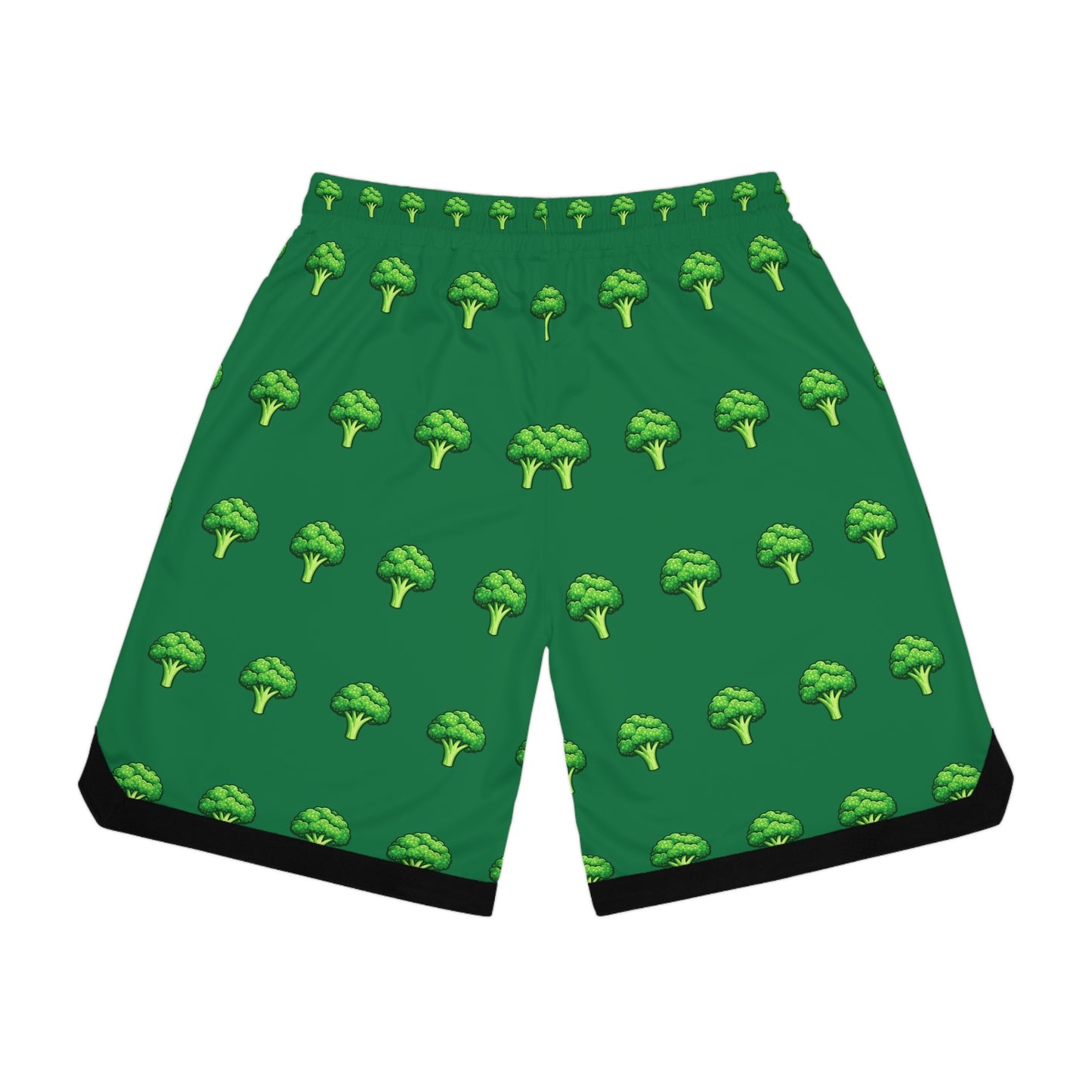 Broccoli Pattern Basketball Shorts - Green AOP Ribbed Athletic Shorts