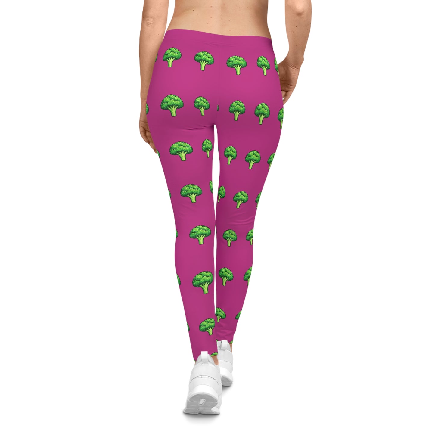 Pink Broccoli Print Women's Leggings — Cute Veggie Pattern AOP